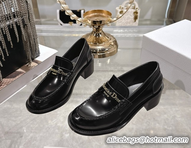 Duplicate Dior Boy Loafer Pumps 5cm in Brushed Calfskin Leather Black 1216090