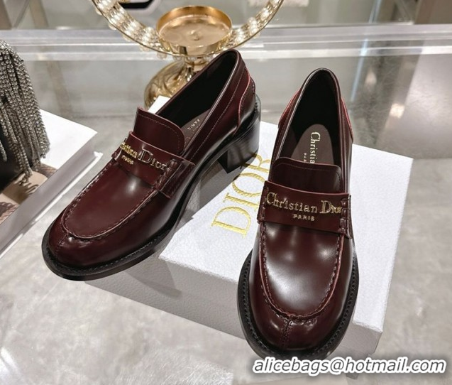 Stylish Dior Boy Loafer Pumps 5cm in Brushed Calfskin Leather Dark Burgundy 1216091