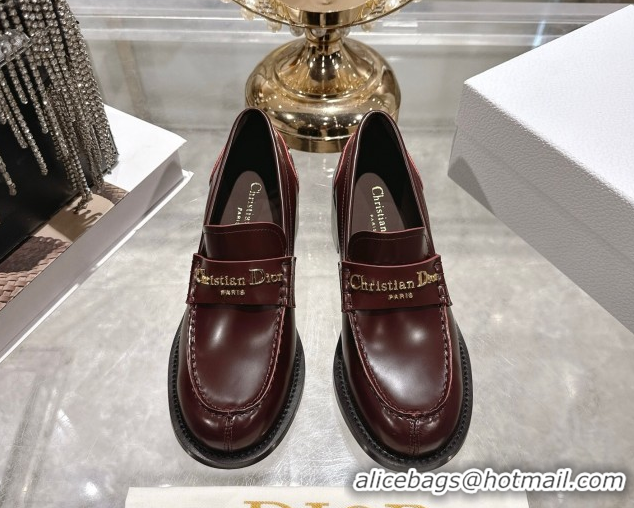 Stylish Dior Boy Loafer Pumps 5cm in Brushed Calfskin Leather Dark Burgundy 1216091