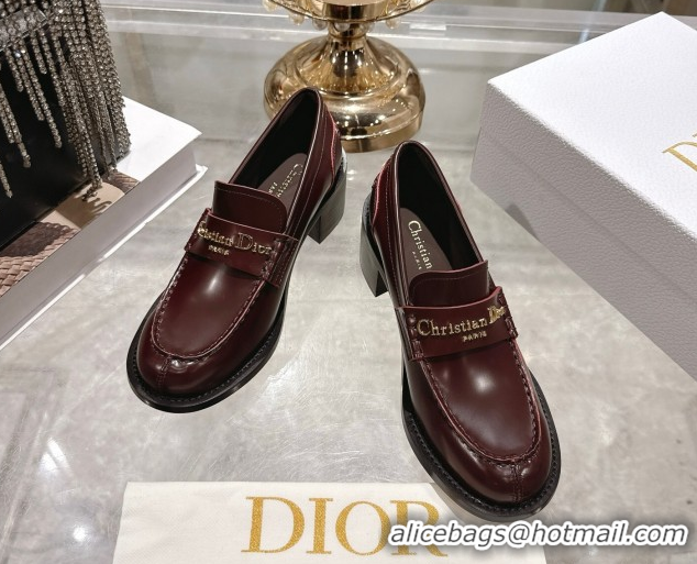 Stylish Dior Boy Loafer Pumps 5cm in Brushed Calfskin Leather Dark Burgundy 1216091