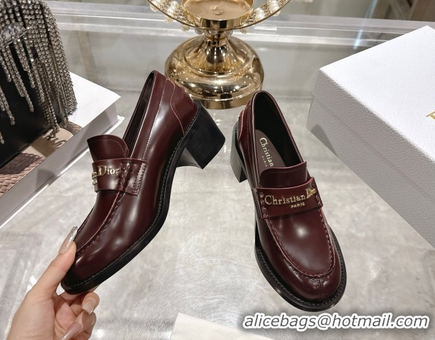 Stylish Dior Boy Loafer Pumps 5cm in Brushed Calfskin Leather Dark Burgundy 1216091