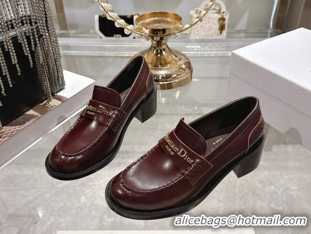 Stylish Dior Boy Loafer Pumps 5cm in Brushed Calfskin Leather Dark Burgundy 1216091