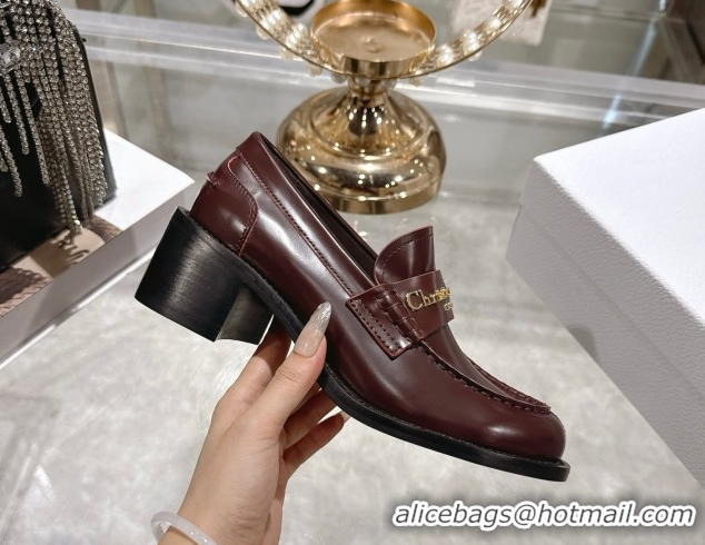 Stylish Dior Boy Loafer Pumps 5cm in Brushed Calfskin Leather Dark Burgundy 1216091