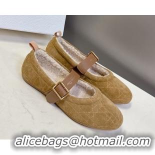 Shop Cheap Dior DiorAlps Dior Frost Ballet Flats in Cannage Suede Camel DR121601 1216092