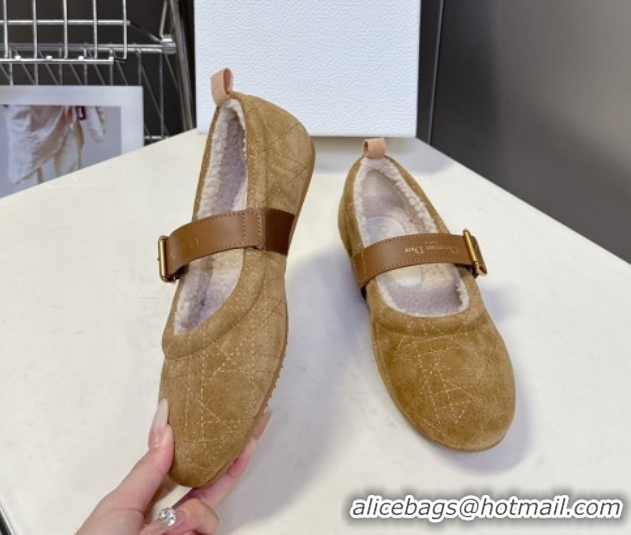 Shop Cheap Dior DiorAlps Dior Frost Ballet Flats in Cannage Suede Camel DR121601 1216092
