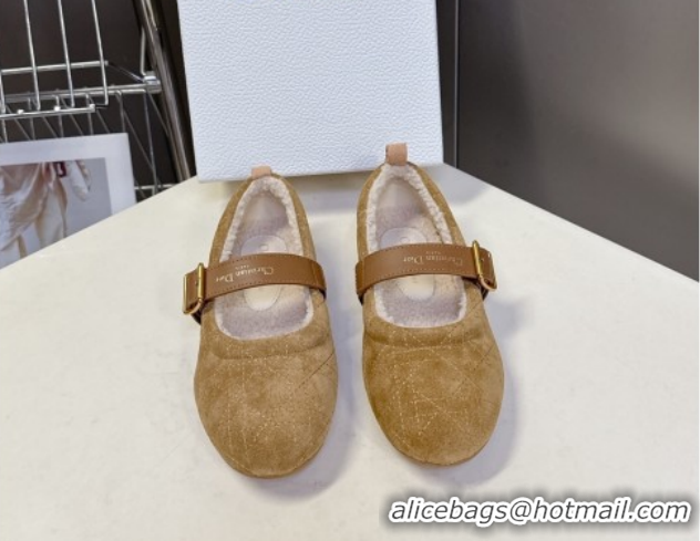 Shop Cheap Dior DiorAlps Dior Frost Ballet Flats in Cannage Suede Camel DR121601 1216092