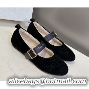 Unique Style Dior DiorAlps Dior Frost Ballet Flats in Cannage Suede Black DR121601 1216093
