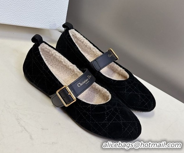 Unique Style Dior DiorAlps Dior Frost Ballet Flats in Cannage Suede Black DR121601 1216093