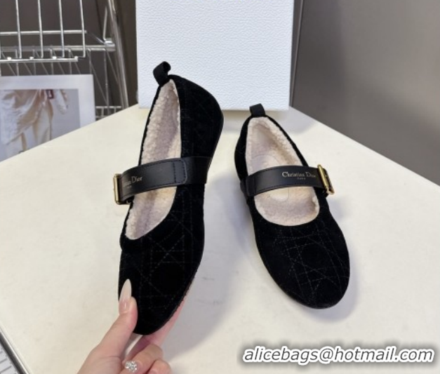 Unique Style Dior DiorAlps Dior Frost Ballet Flats in Cannage Suede Black DR121601 1216093