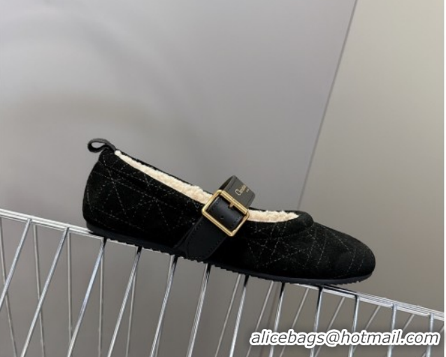 Unique Style Dior DiorAlps Dior Frost Ballet Flats in Cannage Suede Black DR121601 1216093