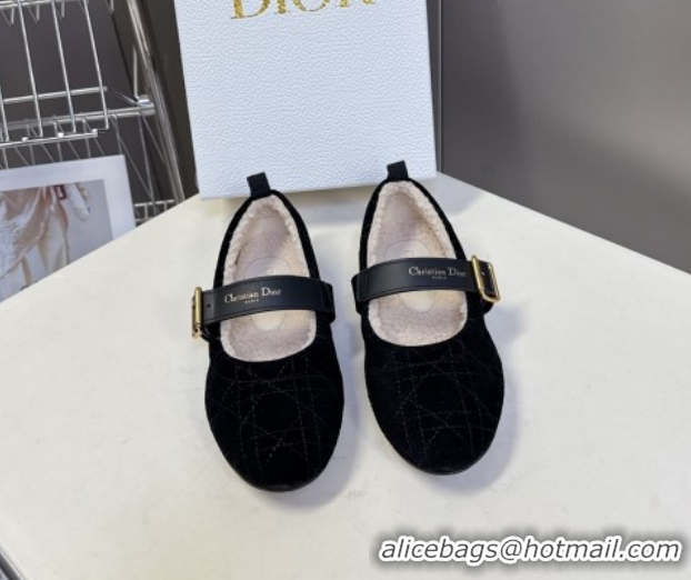 Unique Style Dior DiorAlps Dior Frost Ballet Flats in Cannage Suede Black DR121601 1216093