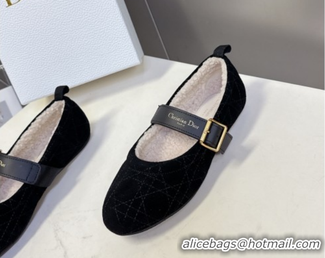 Unique Style Dior DiorAlps Dior Frost Ballet Flats in Cannage Suede Black DR121601 1216093