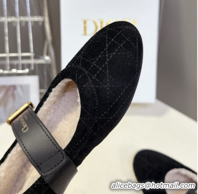 Unique Style Dior DiorAlps Dior Frost Ballet Flats in Cannage Suede Black DR121601 1216093