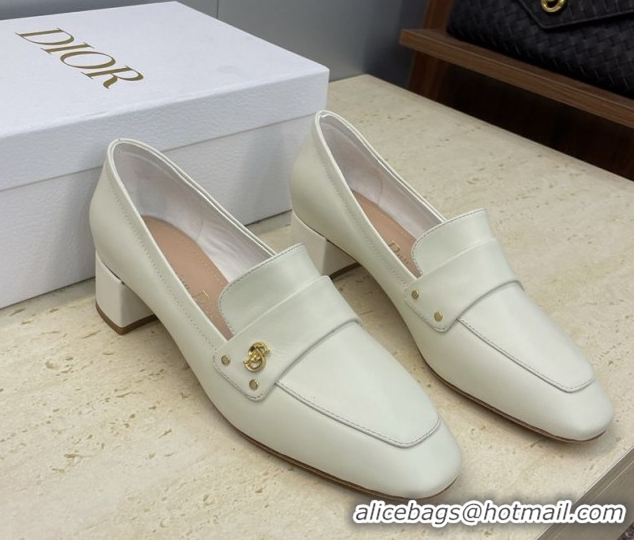 Shop Duplicate Dior D-New Loafers 3.5cm in Calfskin Leather White DR121602 1216097