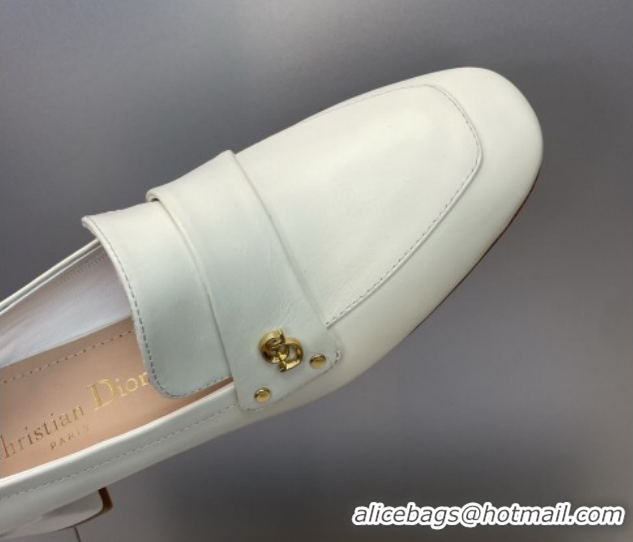 Shop Duplicate Dior D-New Loafers 3.5cm in Calfskin Leather White DR121602 1216097