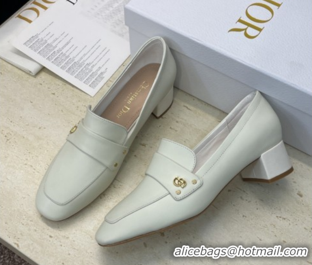 Shop Duplicate Dior D-New Loafers 3.5cm in Calfskin Leather White DR121602 1216097
