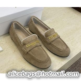 Low Price Dior DiorAlps Boy Flat Loafers in Suede and Shearling Grey2 DR121603 1216098