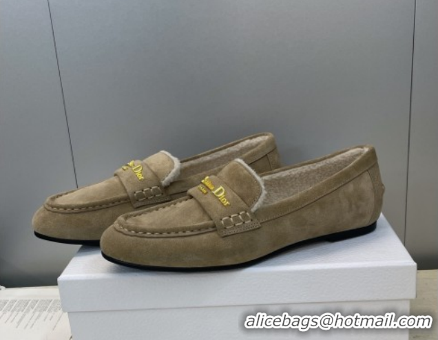 Low Price Dior DiorAlps Boy Flat Loafers in Suede and Shearling Grey2 DR121603 1216098