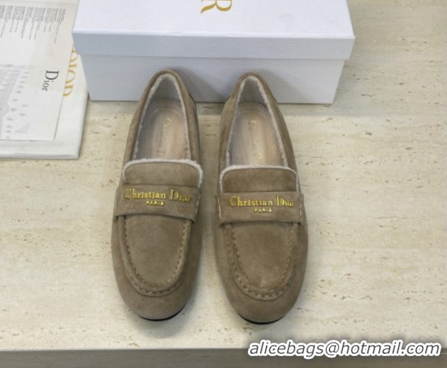 Low Price Dior DiorAlps Boy Flat Loafers in Suede and Shearling Grey2 DR121603 1216098