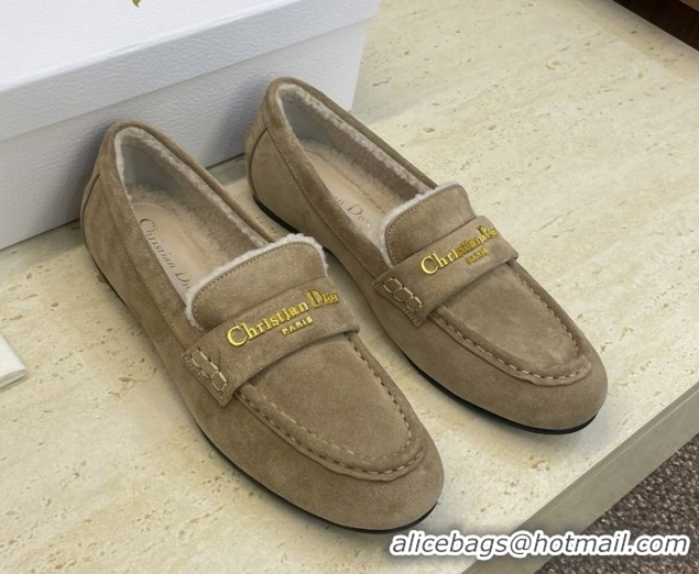 Low Price Dior DiorAlps Boy Flat Loafers in Suede and Shearling Grey2 DR121603 1216098