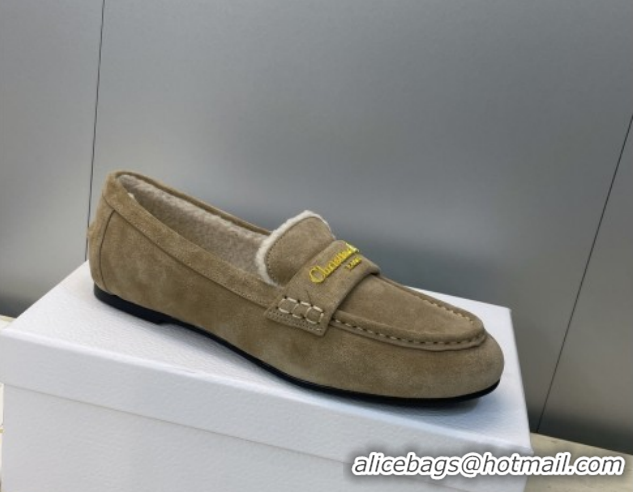 Low Price Dior DiorAlps Boy Flat Loafers in Suede and Shearling Grey2 DR121603 1216098