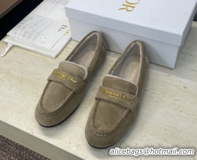 Low Price Dior DiorAlps Boy Flat Loafers in Suede and Shearling Grey2 DR121603 1216098
