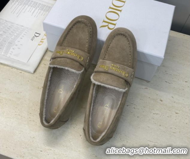 Low Price Dior DiorAlps Boy Flat Loafers in Suede and Shearling Grey2 DR121603 1216098