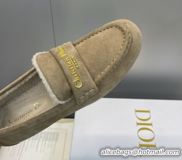 Low Price Dior DiorAlps Boy Flat Loafers in Suede and Shearling Grey2 DR121603 1216098