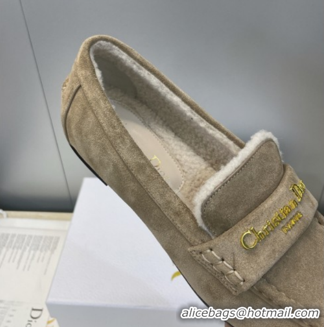Low Price Dior DiorAlps Boy Flat Loafers in Suede and Shearling Grey2 DR121603 1216098