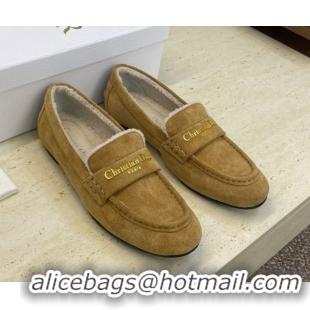 Classic Hot Dior DiorAlps Boy Flat Loafers in Suede and Shearling Camel DR121603 1216099
