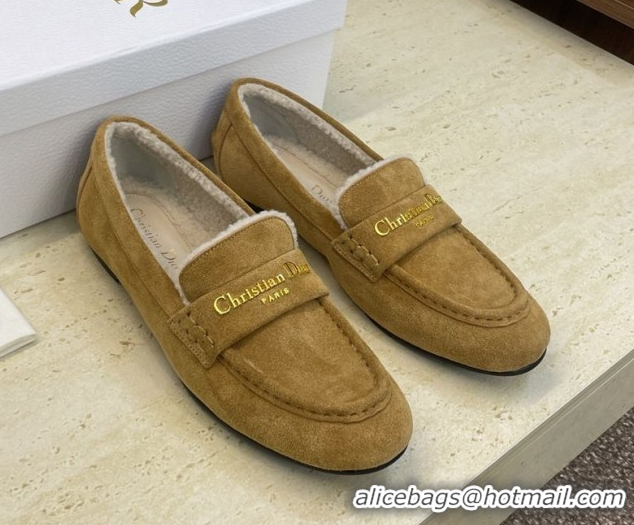 Classic Hot Dior DiorAlps Boy Flat Loafers in Suede and Shearling Camel DR121603 1216099