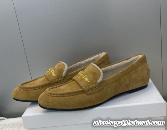 Classic Hot Dior DiorAlps Boy Flat Loafers in Suede and Shearling Camel DR121603 1216099