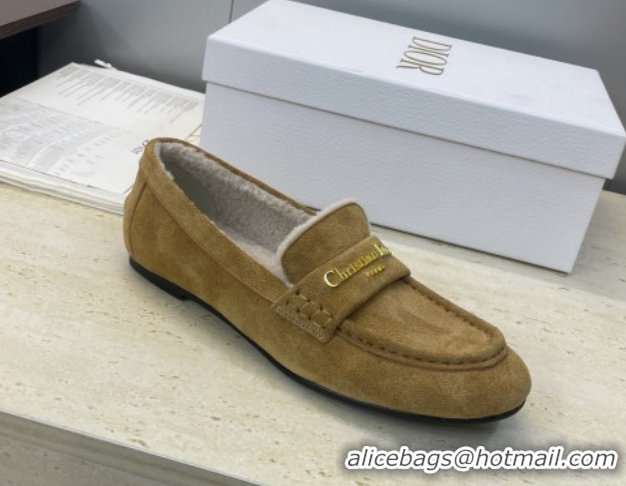 Classic Hot Dior DiorAlps Boy Flat Loafers in Suede and Shearling Camel DR121603 1216099