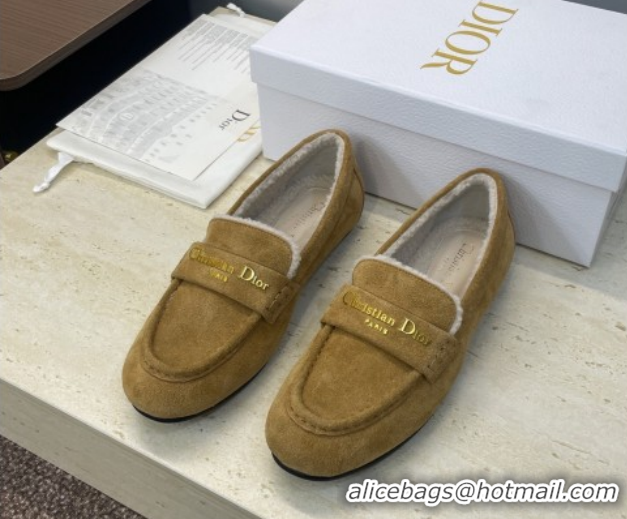 Classic Hot Dior DiorAlps Boy Flat Loafers in Suede and Shearling Camel DR121603 1216099
