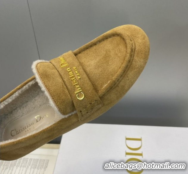 Classic Hot Dior DiorAlps Boy Flat Loafers in Suede and Shearling Camel DR121603 1216099