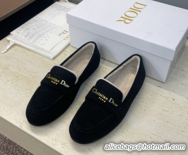 Best Product Dior DiorAlps Boy Flat Loafers in Suede and Shearling Black DR121603 1216100