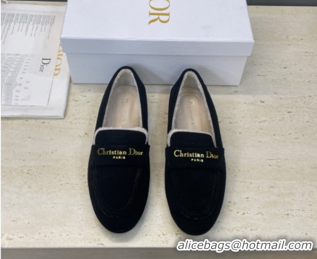 Best Product Dior DiorAlps Boy Flat Loafers in Suede and Shearling Black DR121603 1216100