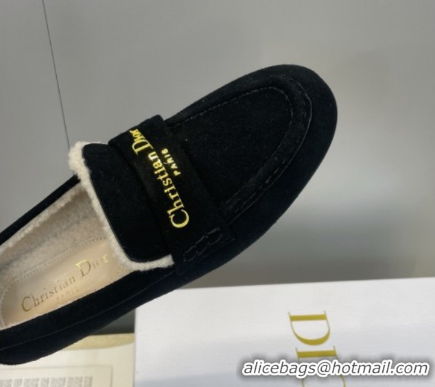 Best Product Dior DiorAlps Boy Flat Loafers in Suede and Shearling Black DR121603 1216100