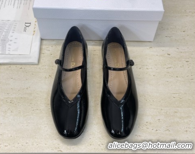 Pretty Style Dior New Ballet Flats in Crinkled Patent Calfskin Leather Black DR121604 1216102
