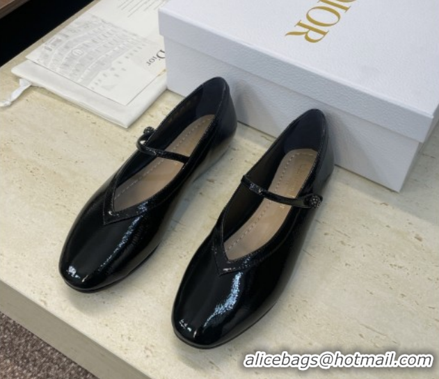 Pretty Style Dior New Ballet Flats in Crinkled Patent Calfskin Leather Black DR121604 1216102