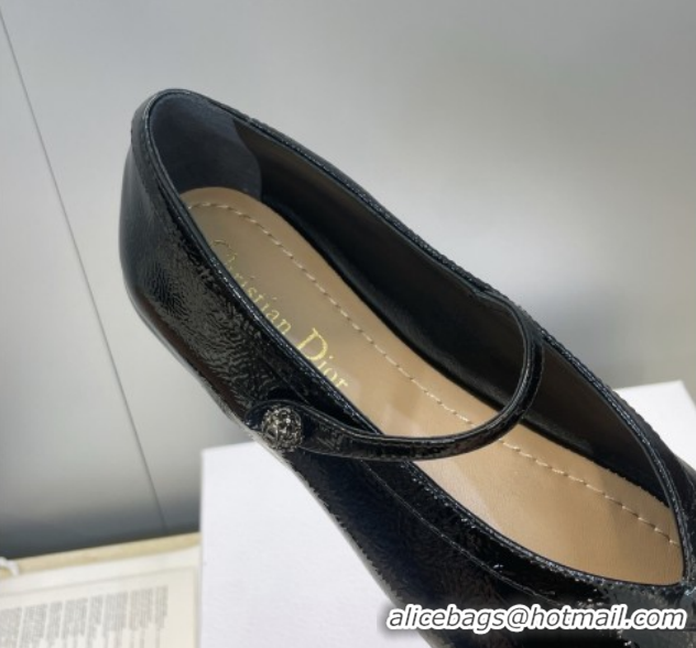 Pretty Style Dior New Ballet Flats in Crinkled Patent Calfskin Leather Black DR121604 1216102