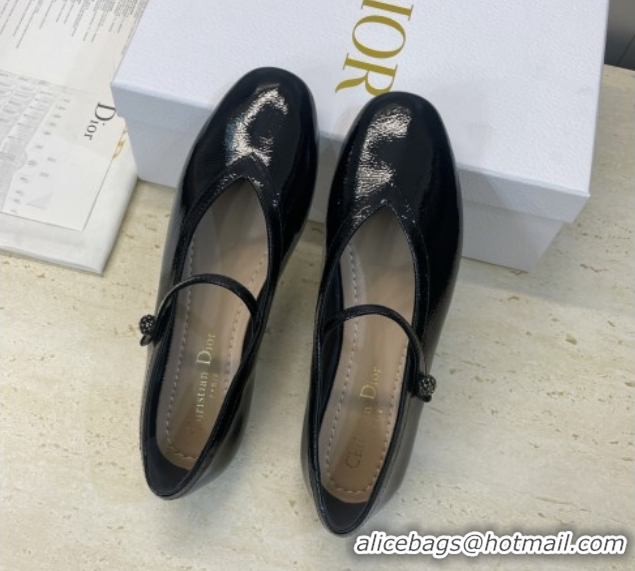 Pretty Style Dior New Ballet Flats in Crinkled Patent Calfskin Leather Black DR121604 1216102