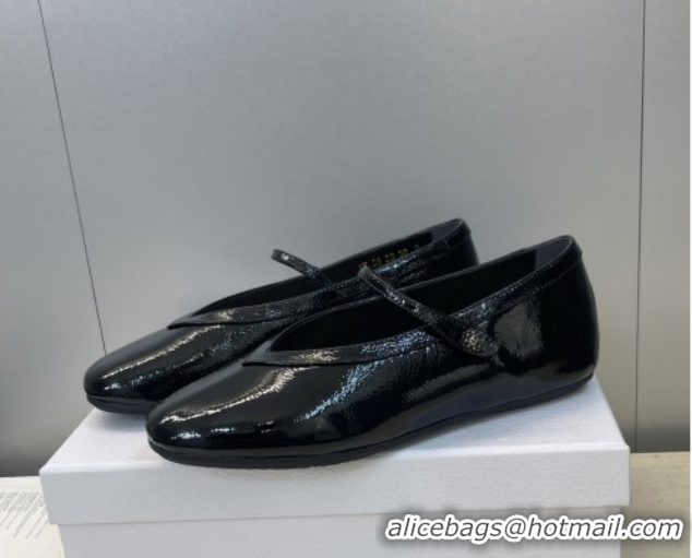 Pretty Style Dior New Ballet Flats in Crinkled Patent Calfskin Leather Black DR121604 1216102