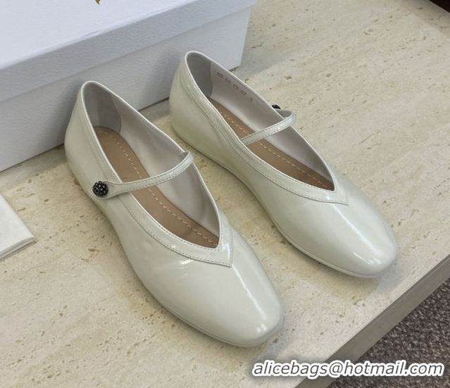 Modern Dior New Ballet Flats in Crinkled Patent Calfskin Leather White DR121604 1216103