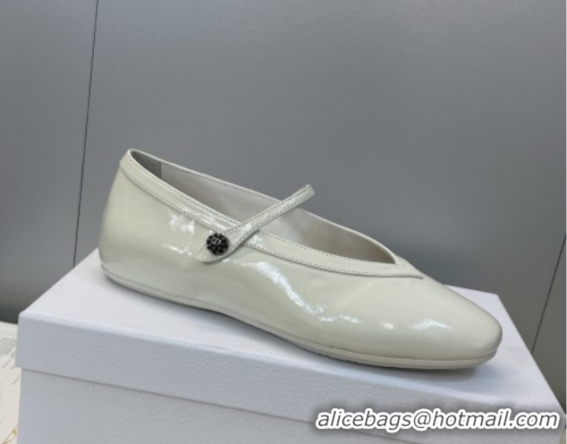 Modern Dior New Ballet Flats in Crinkled Patent Calfskin Leather White DR121604 1216103