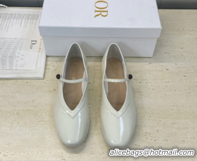 Modern Dior New Ballet Flats in Crinkled Patent Calfskin Leather White DR121604 1216103