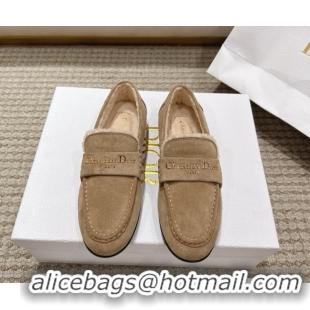 1:1 aaaaa Dior DiorAlps Boy Flat Loafers in Suede and Shearling Beige 2025 DR121603 1216105