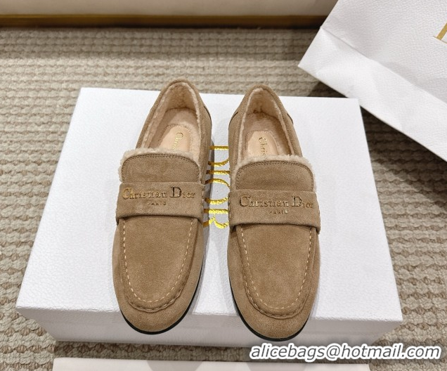 1:1 aaaaa Dior DiorAlps Boy Flat Loafers in Suede and Shearling Beige 2025 DR121603 1216105