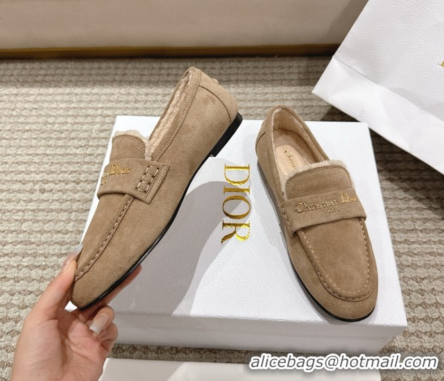 1:1 aaaaa Dior DiorAlps Boy Flat Loafers in Suede and Shearling Beige 2025 DR121603 1216105
