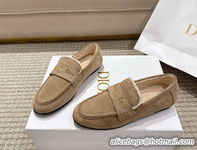 1:1 aaaaa Dior DiorAlps Boy Flat Loafers in Suede and Shearling Beige 2025 DR121603 1216105